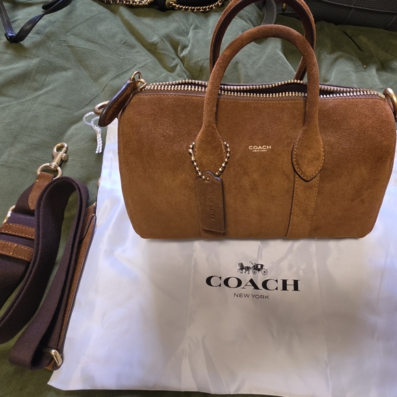 Coach Handbags - Coach Suede Satchel in Chestnut Brown